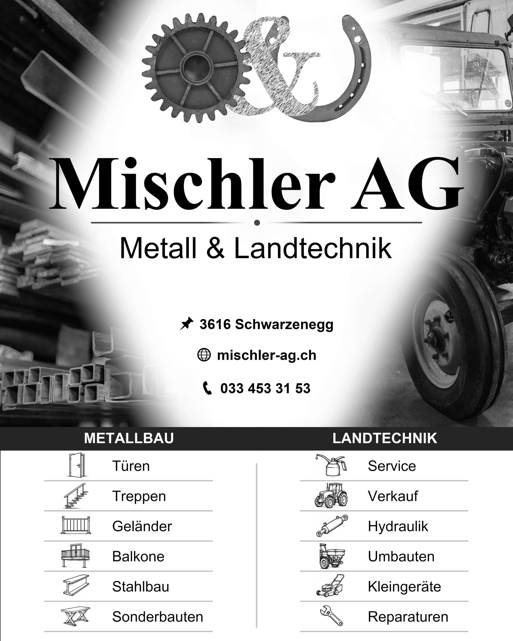 Logo der Firma Mischler Landmaschinen und Metallbau in Schwarzenegg – Ihr Fachbetrieb für Reparaturen, Service und Hydraulik im Raum Buchholterberg, Eriz und Region Steffisburg.